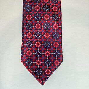 Bruno Piattelli Red Blue and white Geometric Silk Tie 58 x 3.5 inches